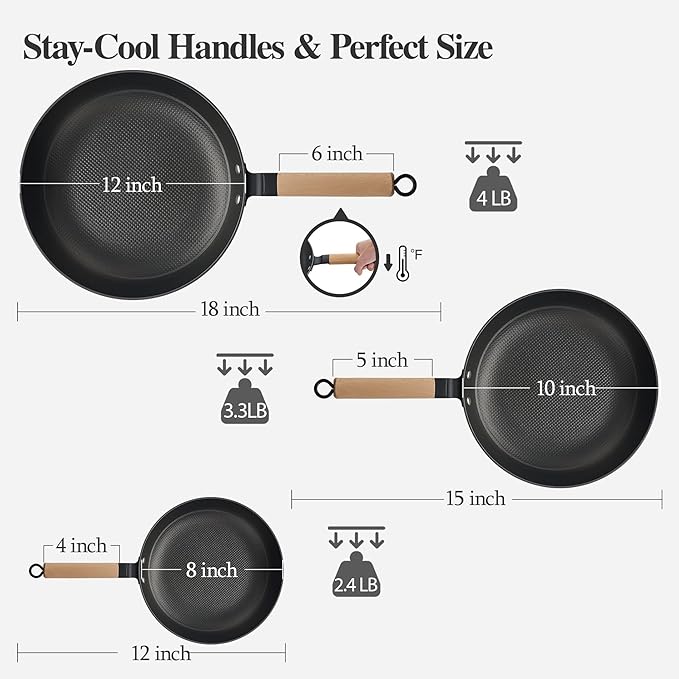 YUTANN 8&10&12 Inch Non-stick Frying Pans,Pre-seasoned Cast Iron Skillet Set with Detachable Handle,Lightweight,Dishwasher Oven Safe (500°F)