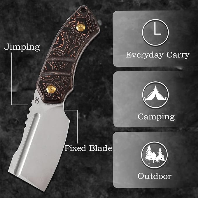 KANSEPT Knives Korvid S Fixed blade Hunting Camping Hiking Knife with 2.9'' CPM S35VN Blade Cleaver Copper Carbon Fiber Handle, Kydex Sheath for Men Women Everyday Carry G2030A7