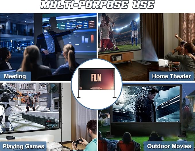 Queension 100 inch Outdoor Projector Screen with Stand, Portable Projector Screen 16:9 HD 4K, Movies Screen with Carry Bag for Outside Backyard, Indoor Wrinkle-Free Screen for Home Theater