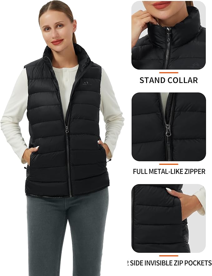 Pioneer Camp Puffer Vest Women Lightweight Packable Sleeveless Bubble Quilted Zip Up Padded Warm Winter Outerwear Puffy Vests
