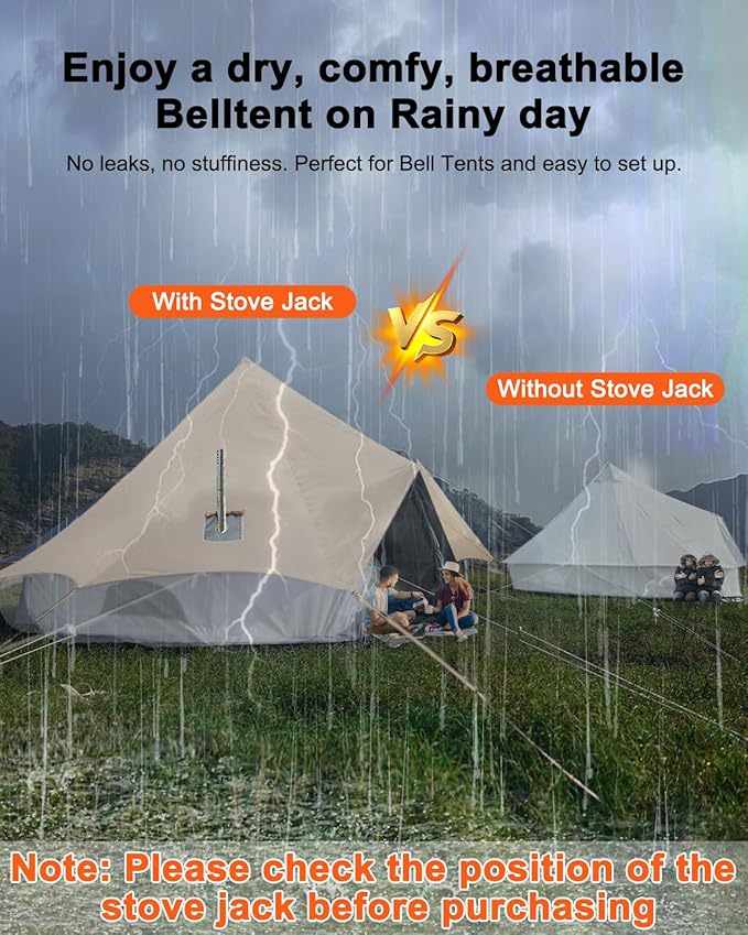 Bell Tent Rain Cover Protector with Stove Jack and Roof Vents for Camping,Waterproof,PU5000,Glamping Bell Tent Rain Fly with Stove Jack,4 Season,(Beige, for 16.5ft(5m) Size)