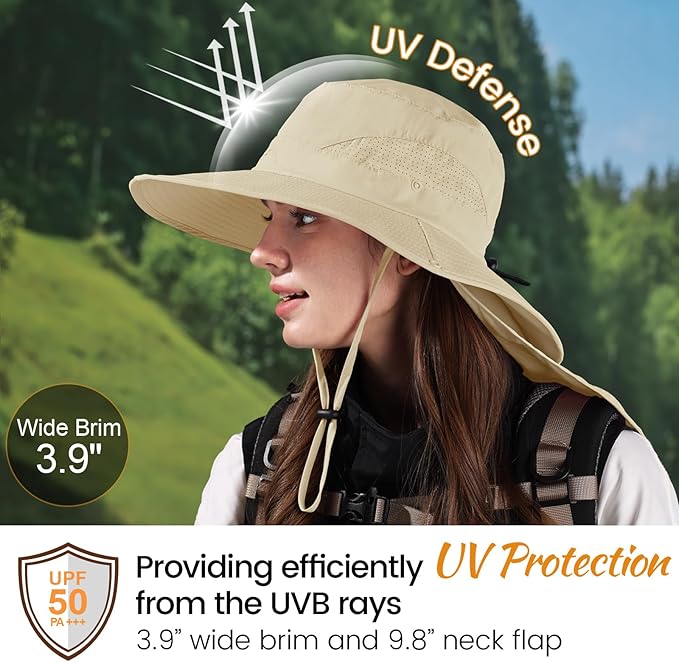 ZOORON Sun Hat for Men Women Fishing Hat with Neck Flap Wide Brim Bucket Hat UV Protection for Beach Camping Hiking