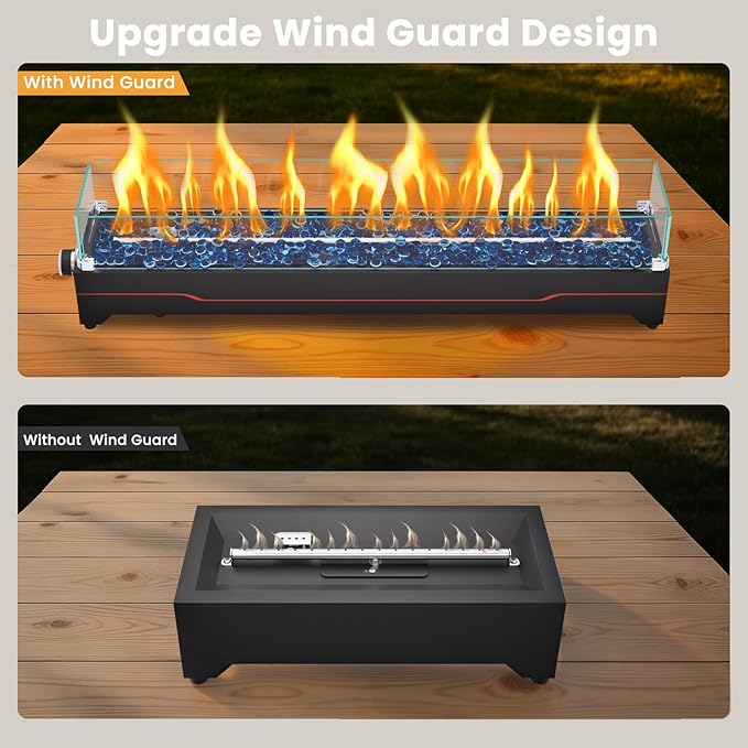 GRISUN Tabletop Fire Pit,36 Inch Propane Fire Pit Table,50000 BTU Table Top Firepit with Glass Wind Guard,Stainless Steel Burner,Fire Glass,Portable Propane fire Pit for Patio, Camping, Backyard & RV