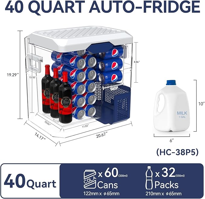 12 Volt Refrigerator Car Fridge Portable 12V 40 Quart Freezer Compressor Cooler 12V/24V DC 110~240 V AC for Truck Van RV Camper SUV and Home Use