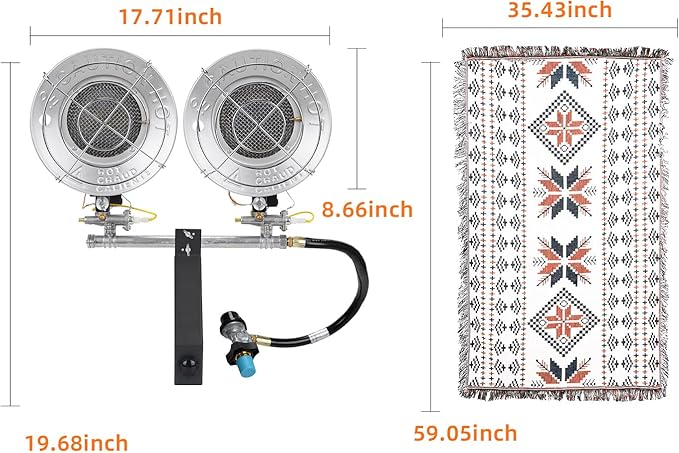 Double Propane Tank Top Heaters, Outdoor Heater Dual Burners with Adjustable Heat Settings & Tip-over Switch, Heater for Outdoor, Camping, Fishing, Hunting 3 Modes with warm Blanket (Large)