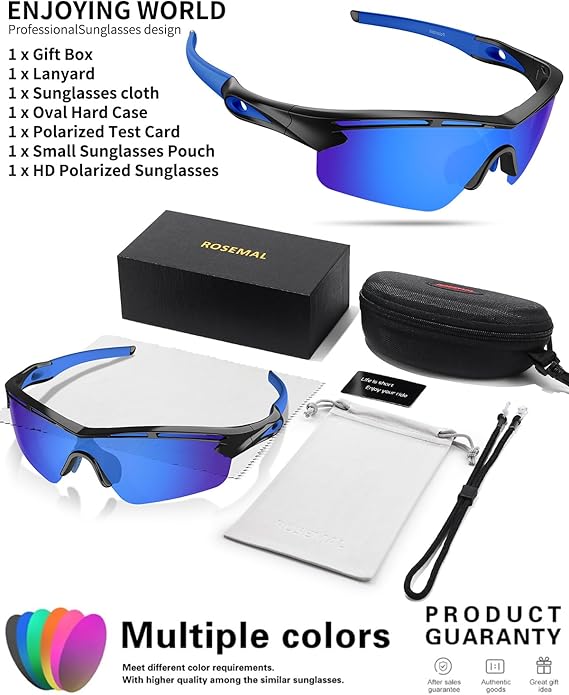 Rosemal Sports Sunglasses Polarized Cycling Sunglasses Running Driving Fishing Hiking for Men Women UV400 TAC TR90