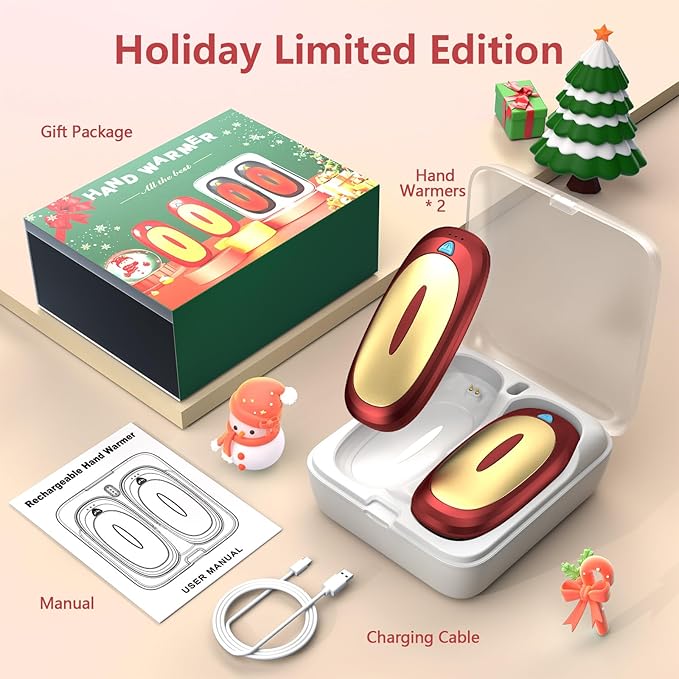 3-in-1 Electric Hand Warmers Rechargeable 2 Pack,14000mAh Portable Dual-Sided Handwarmer with Charging Case, 3 Levels Fast Heating Pocket Warmers,Gifts for Men,Women,Raynauds,Hunting Gear