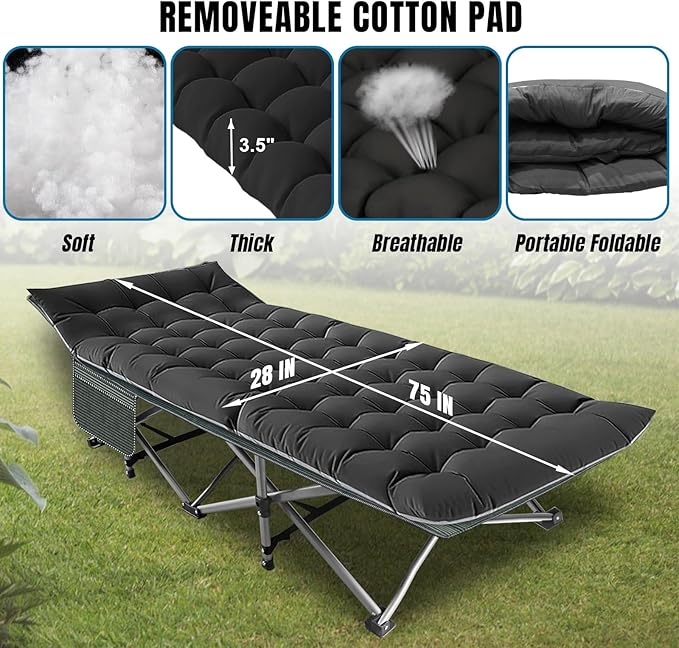 BIG RED Camping Cot, Folding Camping Cots for Adults Sleeping 1200D Double Layer Oxford Portable Folding Outdoor Cots for Camping W/Soft Pad Carry Bag for Home Office Nap Beach Travel