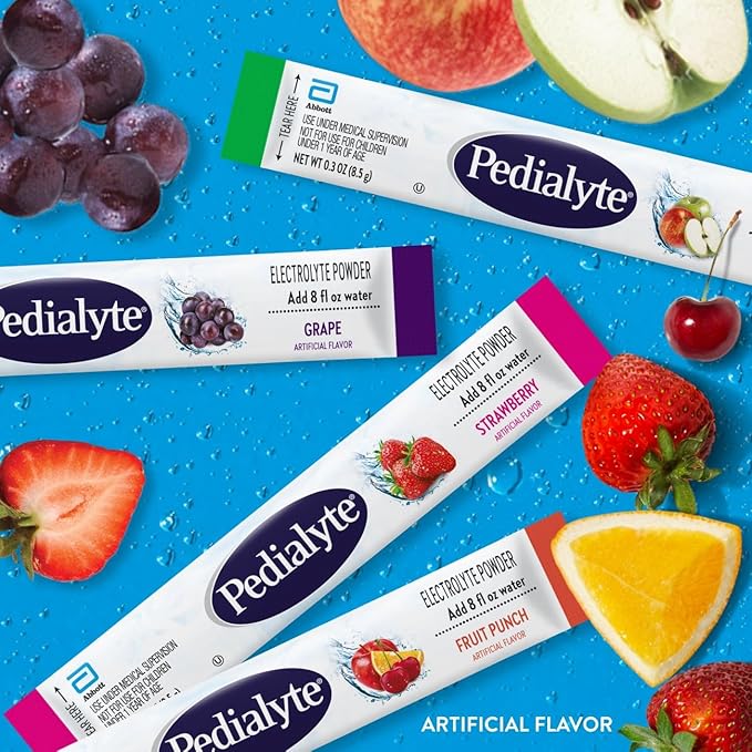 Pedialyte Electrolyte Powder | Hydration Drink for Kids & Adults | Variety Pack: Grape, Strawberry Lemonade, and Orange, 8 Powder Packets