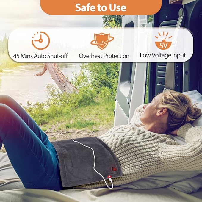 USB Plug-in Heating Pad for Travel Warmth Outdoors, Non-Rechargeable Small Heated Pad 5V Heat Therapy for Pain Relief Abdomen Cramps, 3 Heat Settings & Auto Shut Off (12"x 12") Grey