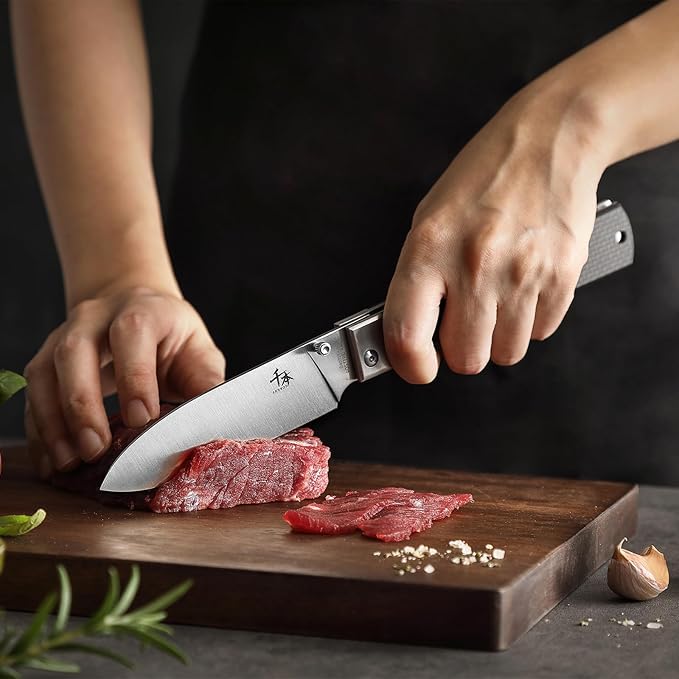 SENBON 440 Stainless Steel Sharp Pocket Folding Chef Knife Peeling Utility Knife Fruit Knife Carbon Fiber Handle Camping Barbecue Outdoor Fruit Knife with Back Clip