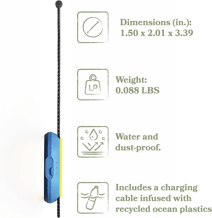 Lander Cairn Mini 150 LM LED Camping Lantern, Dimmable Lighting, IP65 Waterproof, 1050mAh Power Bank, Compact Flashlight for Power Outages, Hurricanes, Emergencies with USB Cable - Blue/Yellow