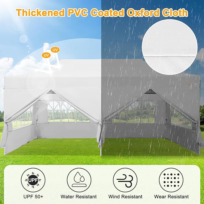 HOTEEL 10x20 Heavy Duty Pop Up Canopy Tent with Sidewalls, Commercial Outdoor Canopy Tents for Parties Event Wedding with Roller Bag, Waterproof & UV 50+, Upgraded Thickened Hexagonal Legs, White