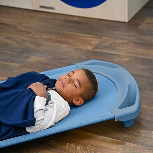 Children’s Factory SpaceLine Nap Cots, Kids Daycare and Preschool Sleeping Cot, Standard Size, Set of 4, Wedgewood Blue