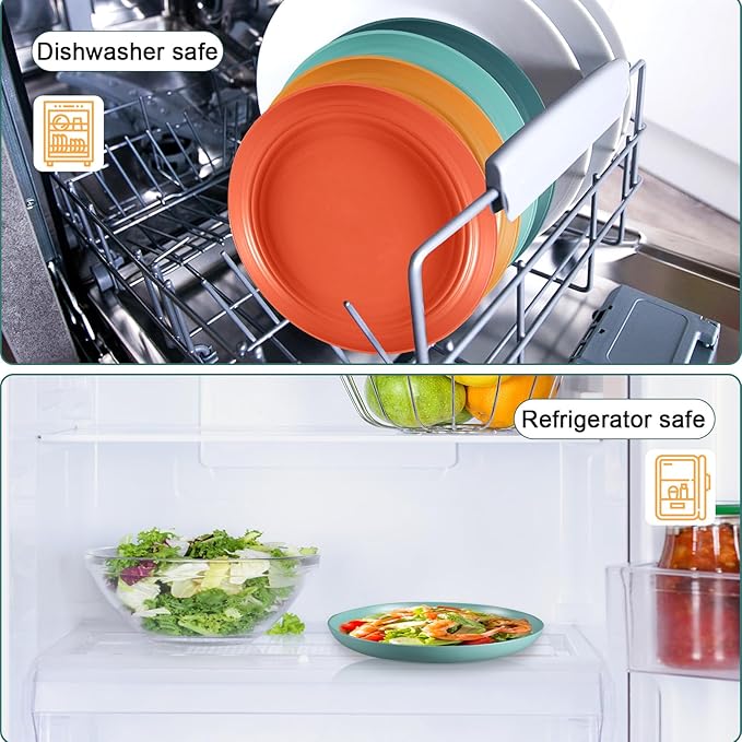 12 Pcs Unbreakable Deep Dessert Plates Set, 8 inch Reusable Plastic Wheat Straw Plates, Microwave and Dishwasher Safe Plate for Kitchen, Lightweight Plate for Dessert, BPA Free, 6 Colors