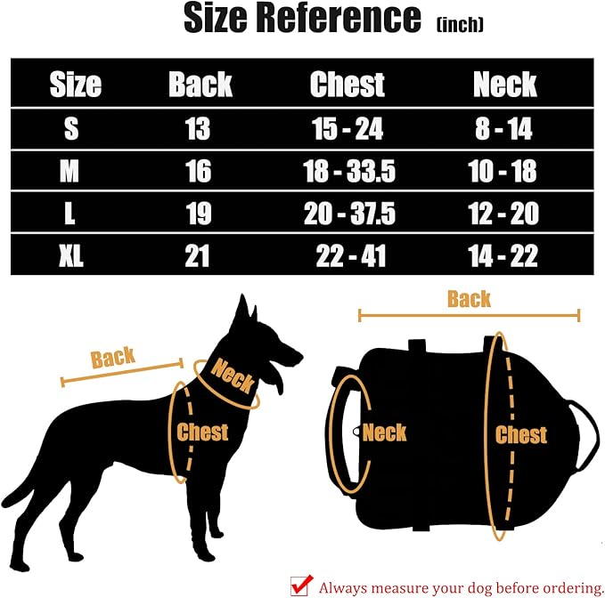 AIWAI Tactical Dog Harness with Pouches,Dog Vest Harness for Large Medium Dogs No-Pull Adjustable Military Dog Harness with Handle Walking Hiking Training (Black, M)