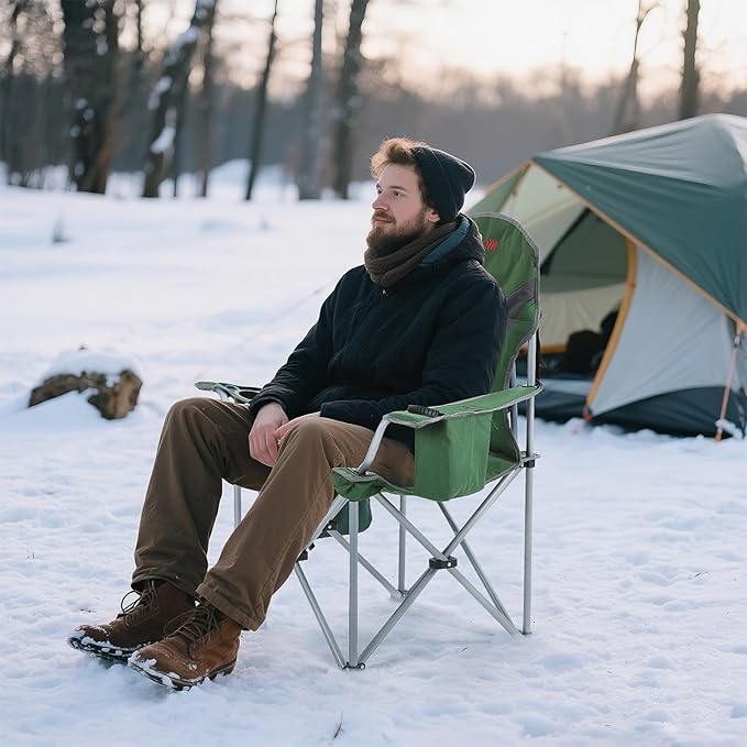Nice C Heated Camping Chair with Battery, Heated Outdoor Sports Chair, Folding Chairs, with Cooler Bag, Cup Holder, Carry Bag, 10000 mAh Power Bank Included (Green&Grey, Set of 2)