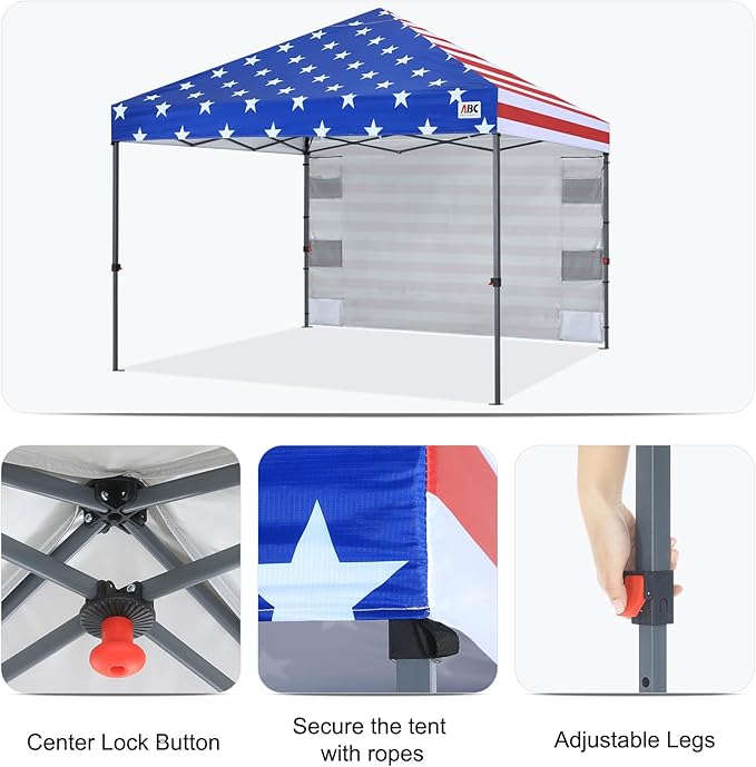 ABCCANOPY Pop Up Canopy with Sidewall,10x10 Outdoor Canopy Tent with Storage Sidewall for Commercial Events with 4 Weights (American Flag)