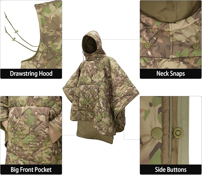 LOOGU Camo Blanket Waterproof Insulation Poncho Liner for Outdoor Camping, Hiking, Hunting, Survival, Backpacking, Picnicking