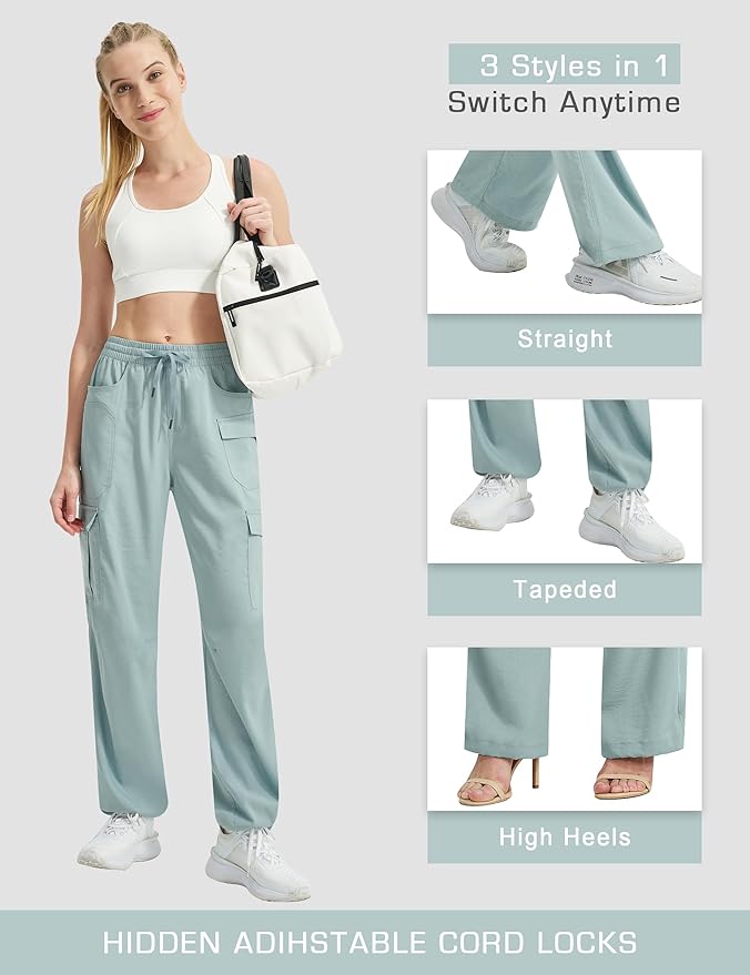 Women's Cargo Hiking Pants Lightweight Casual Quick Dry Straight Leg Camping Travel Pant for Work Golf with Multi-Pocket
