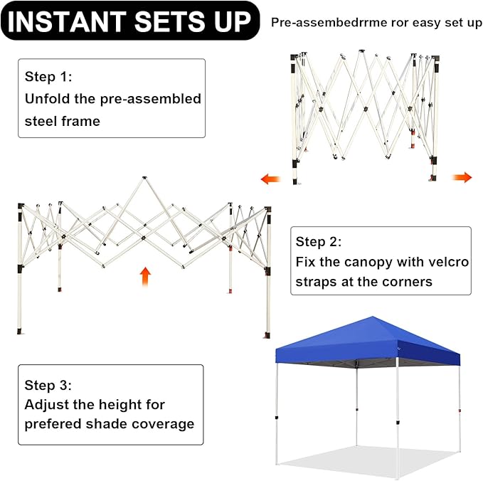 Northroad 8X8 FT Pop Up Canopy, Outdoor Instant Canopy Tent Slant Legs with Carrying Bag, Portable Gazebo Shelter for Wedding Party,Commercial Event,Patio,Garden,Beach -Blue
