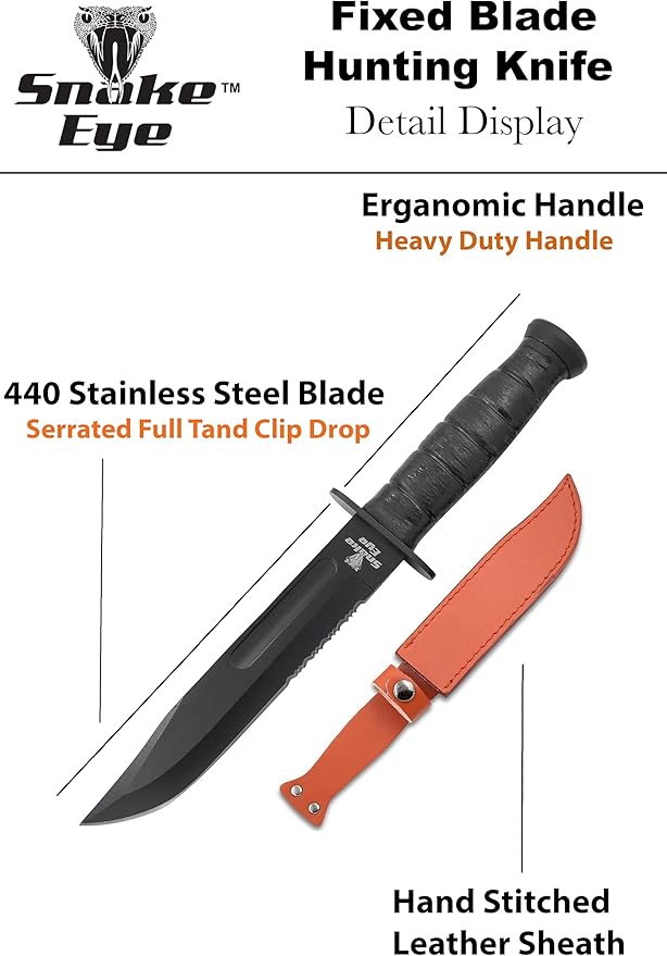 Snake Eye Tactical Heavy Duty Fixed Blade-Hunting Camping & Outdoor Knife (BKSB)