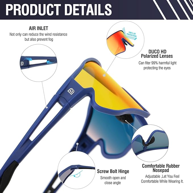 DUCO Sports Polarized Sunglasses for Men Women Running Sunglasses Fishing Cycling Baseball Glasses UV400 Protection DC0023