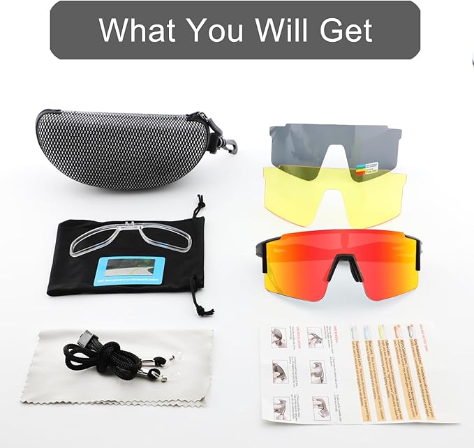 OULAIQI Cycling Sunglasses Polarized Sunglasses for Cycling Men Women with 1 Lens or 3 Interchangeable Lens Baseball Glasses