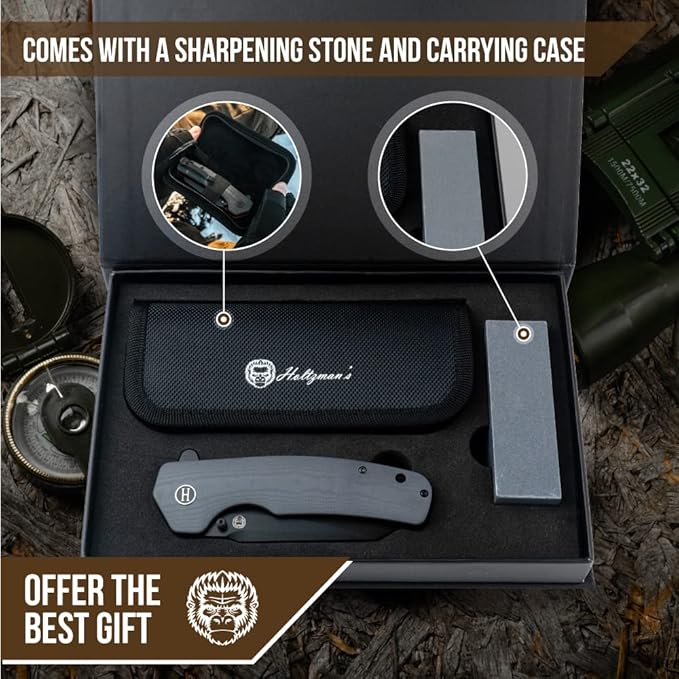 Clip Point Folding Knife with G10 Tactical Handle, D2 Steel Blade, Gift Box Set (Grey+Red) - Ideal for Outdoor Enthusiasts - Holtzman's Gorilla Survival