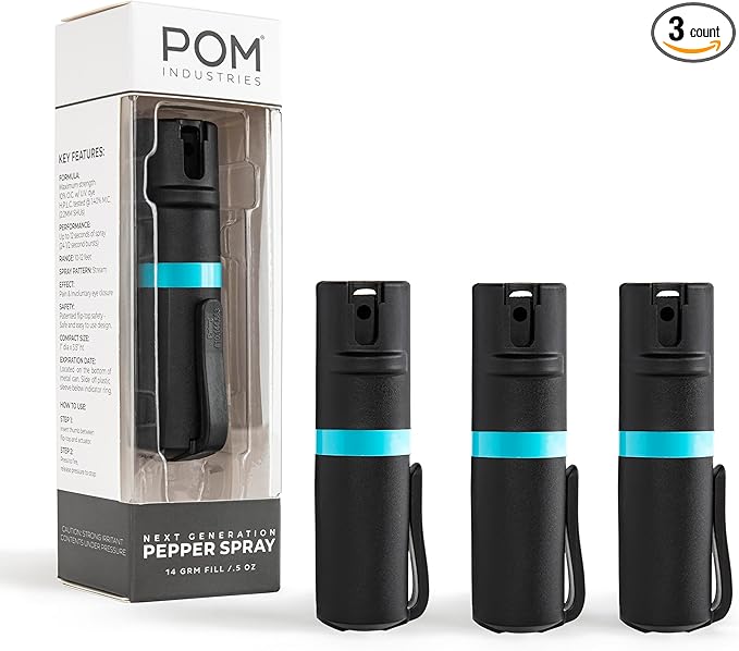 POM Pepper Spray Pocket Clip, Quick Flip Top Safety, Maximum Strength OC Formula with UV Marking Dye, Safe Compact and Tactical Design for Everyday Carry, 25 Bursts, 10 ft Range, 0.5 fl oz