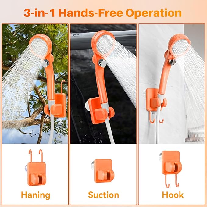 Portable Camping Shower with Heater, 6000mAh Rechargeable Camping Shower with 2000W Auto-Off Immersion Heater, LED Display, Heated Outdoor Shower for Travel, Hiking, Car
