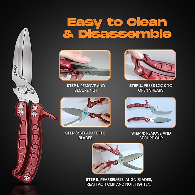 Heavy Duty Poultry Shears – Kitchen Scissors for Meat, Chicken, Turkey, and Vegetables – Non-Slip Handle, Safety Lock, Dishwasher Safe