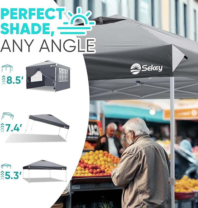 Sekey 10x10 Pop Up Canopy with 4 Sidewalls, One Push Setup Instant Outdoor Gazebo, Instant Easy Up Canopy with UPF50+ Top, 4 Weight Bags for Events, Beach, Patio, Camping