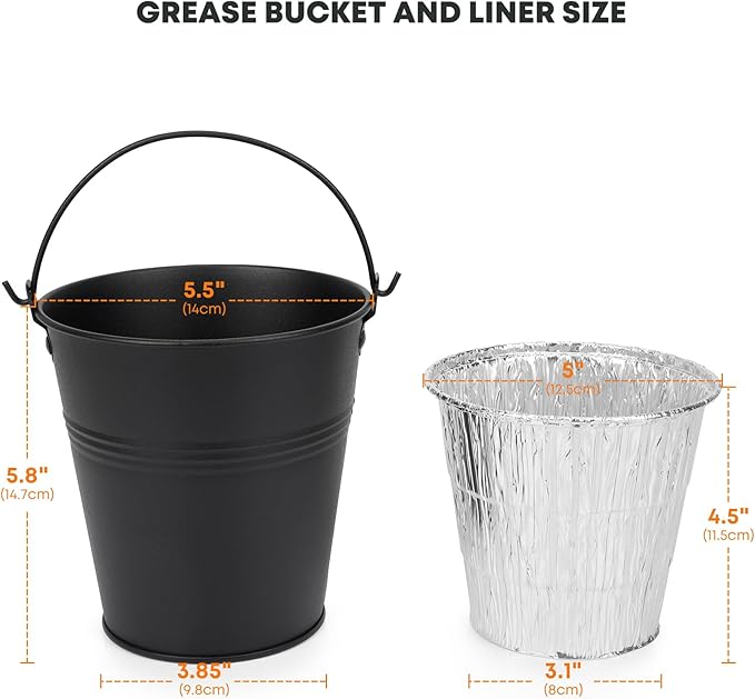 Stanbroil Grill Grease Bucket and 20-Pack Bucket Liners for Traeger 20/22/34 Series, Pit Boss Camp Chef, Oklahoma Joe Rec Tec, Z Grill, Black