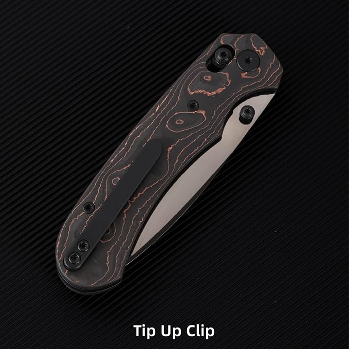 Folding Pocket Knife,3.31” M390 Blade,Erogonomic Titanium Handle,Hunting Survival Knife,EDC Knife for Hunting Camping Survival Outdoor Fishing Hiking(Black&Brown)