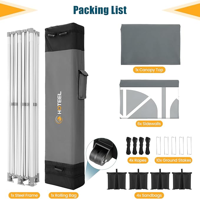 HOTEEL 13x26 Heavy Duty Pop Up Canopy Tent for Parties Event Wedding Commercial Instant Gazebo with Roller Bag, Party Tent Waterproof UV 50+&Windproof, Upgraded Thick Hexagonal Legs, Gray