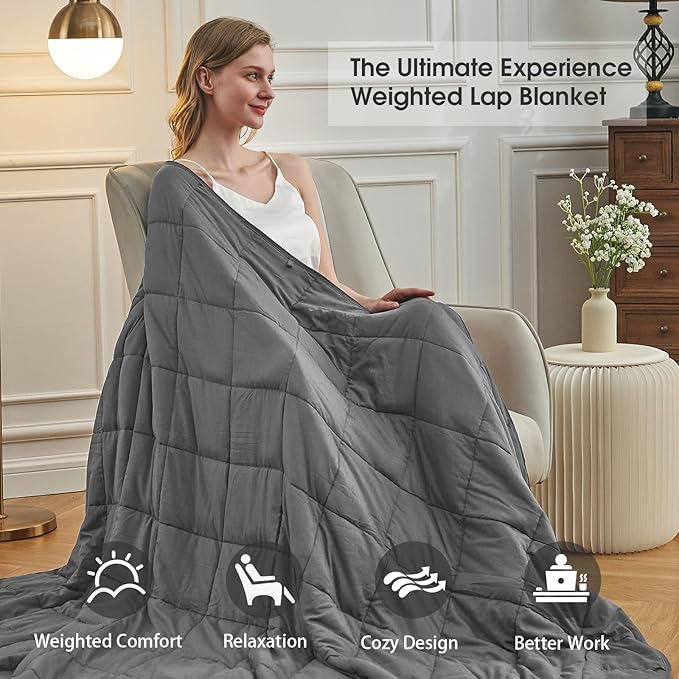 Weighted Blanket for Adults (20lbs, 60"x80" Queen Size) - Cooling Heavy Blanket for 130-220lbs with Premium Glass Beads - Soft Thick Big Blankets for All-Season Sleeping Comfort Breathable- Grey