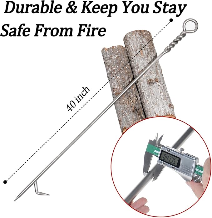 Fire Poker for Fire Pit 40in Twisted Rope Design 304 Stainless Steels Fireplace Poker Handmade Fire Pit Poker for Firewood Log Coals Campfire Wood Stove, Outdoor and Indoor Use