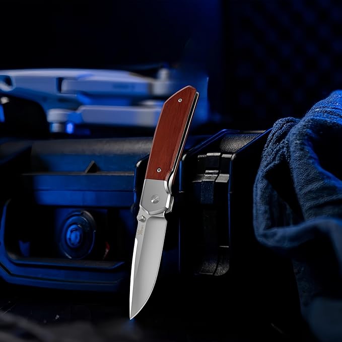 Small Folding Pocket Knife, Drop-Point D2 Blade, Sturdy Wooden Handle, Deep Carry Pocket Clip – Ideal for Camping, Hunting, Hiking & EDC, Gift for Women, Men