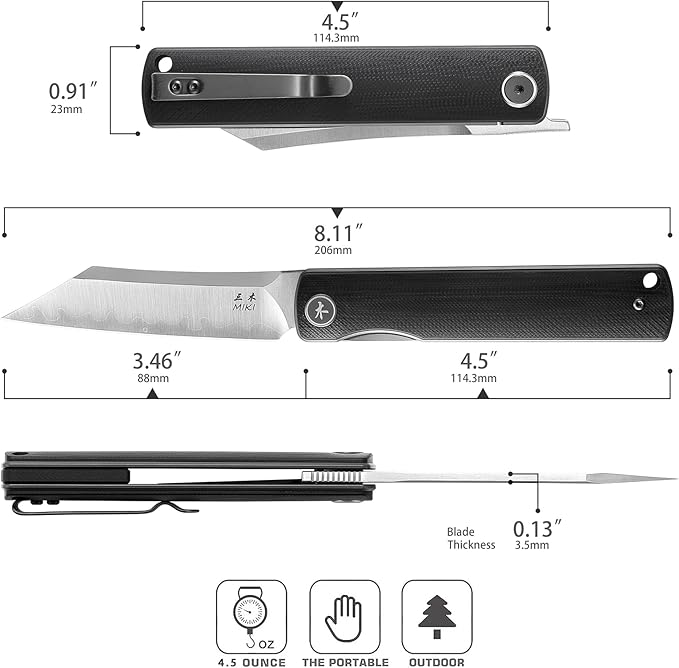 Miki Camping Pocket Folding Japanese Knife, G10 Handle, Japanese SLD-MAGIC Steel Blade, Pocket Clip, Camping Outdoor Fishing And Everyday Carry EDC Knife