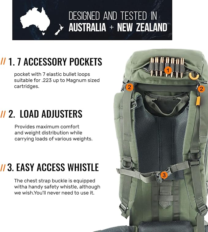 SPIKA Hunting Backpacks for Men, Meat Hauler Frame Pack with Rifle Holder, 40L/80L Extendable + Capacity for Bow Rifle Gun
