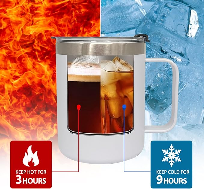 4pack 12oz Coffee Mug With Handle Bulk, Stainless Steel Insulated Travel Tumblers With,Double Wall Vacuum Camping Cup for Hot & Cold Drinks Tea (white)