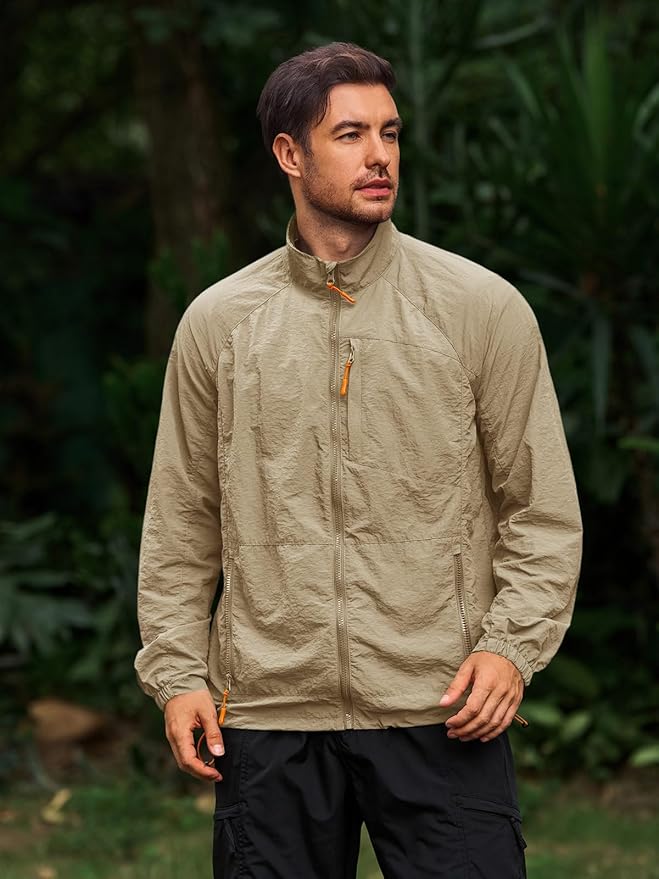 Yousify Mens Lightweight Jacket Windbreaker Full Zip Long Sleeve Outdoor Athletic Jackets for Hiking