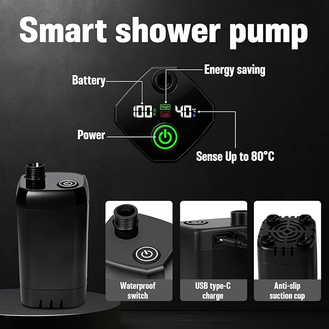 Portable Shower for Camping, 6000mAh Rechargeable Camp Shower Pump with Immersion Water Heater, 6.6 Gal Foldable Bucket, 4 Spray Modes, Outdoor Camping Shower Kit for Travel, Pet Bath, Car Washing