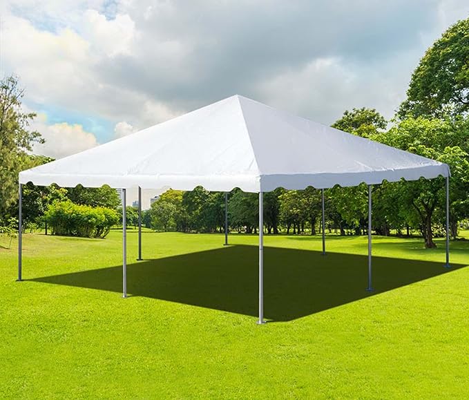Party Tents Direct 20'x20' Weekender West Coast Tent Frame Party Tent (White) PVC Top with Storage Bag - Tents for Parties, Weddings, Birthdays, Banquets, Fiestas, Workshop, Outdoor Event