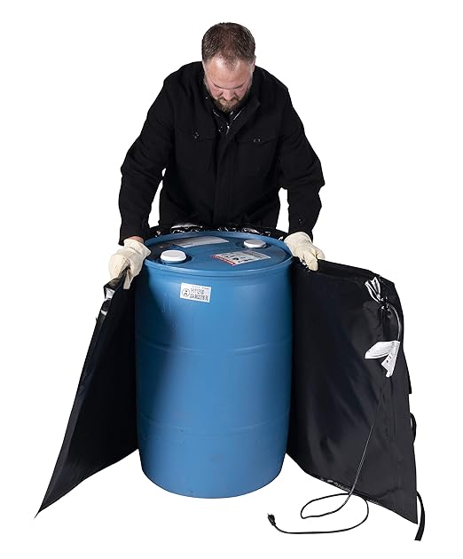 Powerblanket BH55RR-80 Industrial Grade/Weather Resistant D-15 Vinyl Shell 55 gal Insulated Drum Heating Blanket, Fixed Internal Thermostat 80 Degree F, Barrel Heater, Black
