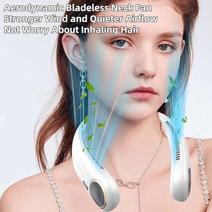 Portable Neck Fan,Gift Ideas,Personal Wearable Bladeless Fan,360° Cooling,LED Display,4-Speeds,6000mAh Rechargeable,Powerful Wind,Outdoor Travel Camping,Birthday Gifts for Men Women Dad Mom (White)