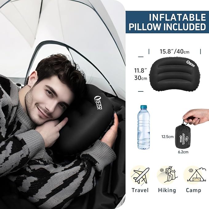 Ultralight Sleeping Pad Camping Inflatable Pillow for Camping Combo, Compact Backpacking Inflatable Sleeping Pad for Adults- Portable for Hiking, Travel - Durable & Comfortable