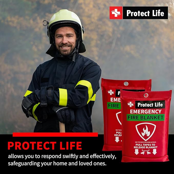 Protect Life Saving Emergency Fire Blankets 4 Pack - 40"x40", Fiberglass Fire Blanket for Home & Kitchen - Fire Suppression or Retardant Tarp - Fire Safety Kit for Car or Camping