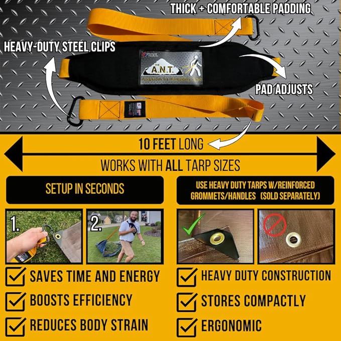 THE A.N.T. Tarp Tool - Heavy Duty Tarp Strap for Leaf and Yard Waste Compatible with Leaf Collector, Garden Tarps, Blower, Vacuum, Mulcher, Sweeper